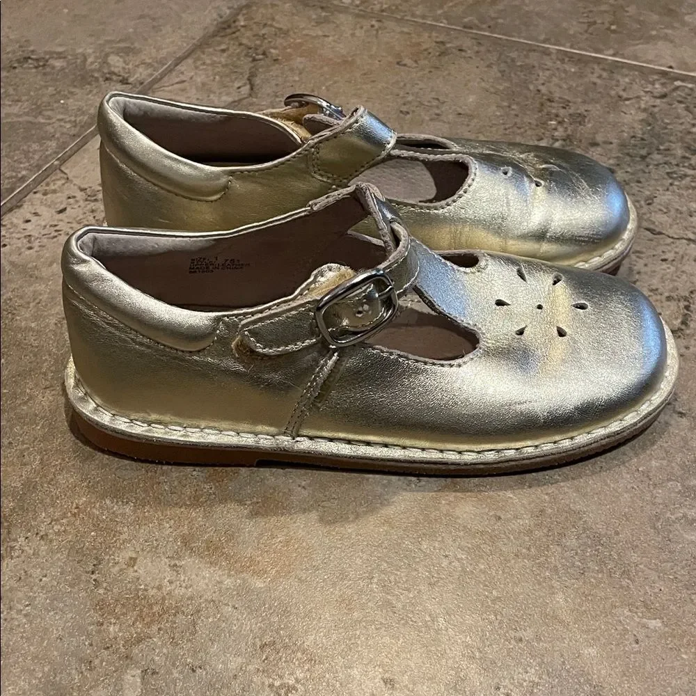 L'Amour Gold Classic Leather T-Strap Mary Jane Dress Shoe Little Girl Size 1 751